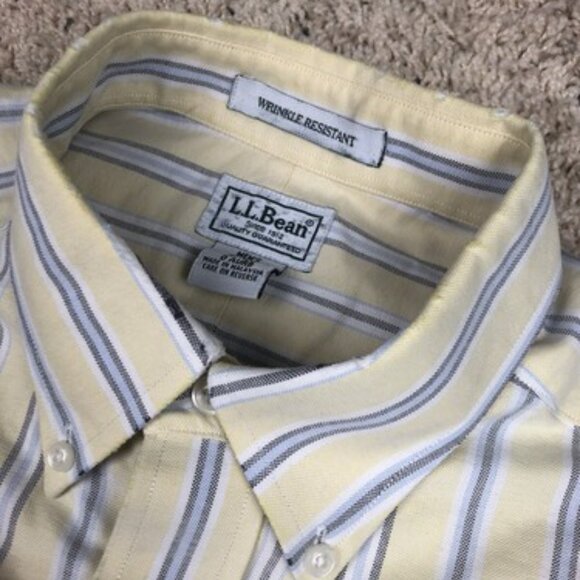 LL Bean Button Up Shirt Yellow Blue Gray Striped Size 16 Reg 0AUR8 Short Sleeve - Picture 4 of 9